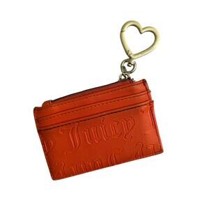 Juicy Faux Leather Zip Pouch Wallet Orange Keychain Cards Vegan Logo Hearts